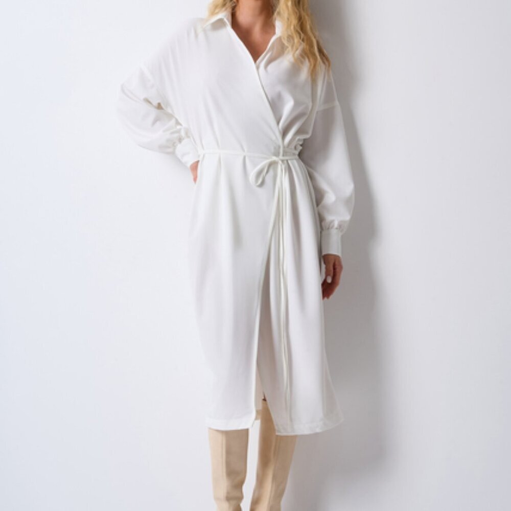 Andre Tan White V-Neck Puff Sleeve Cotton Wrap Dress Size M NWOT